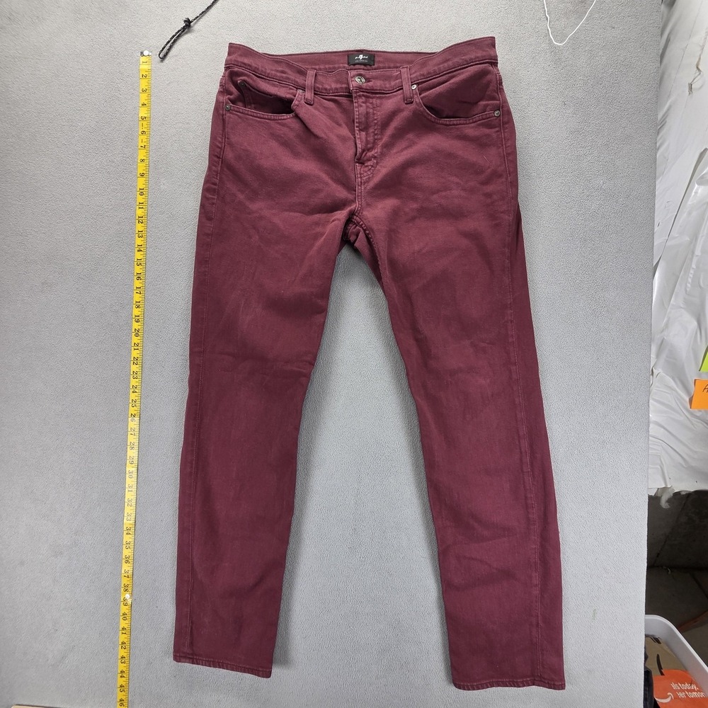 7 For All Mankind Jeans‎ Mens Red Slimmy Slim Straight Zip Fly Fits 34x32